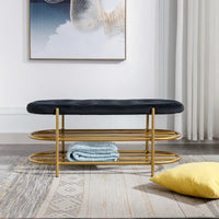 Banc de salon SEYNAR 40 en velours avec double range-chaussures