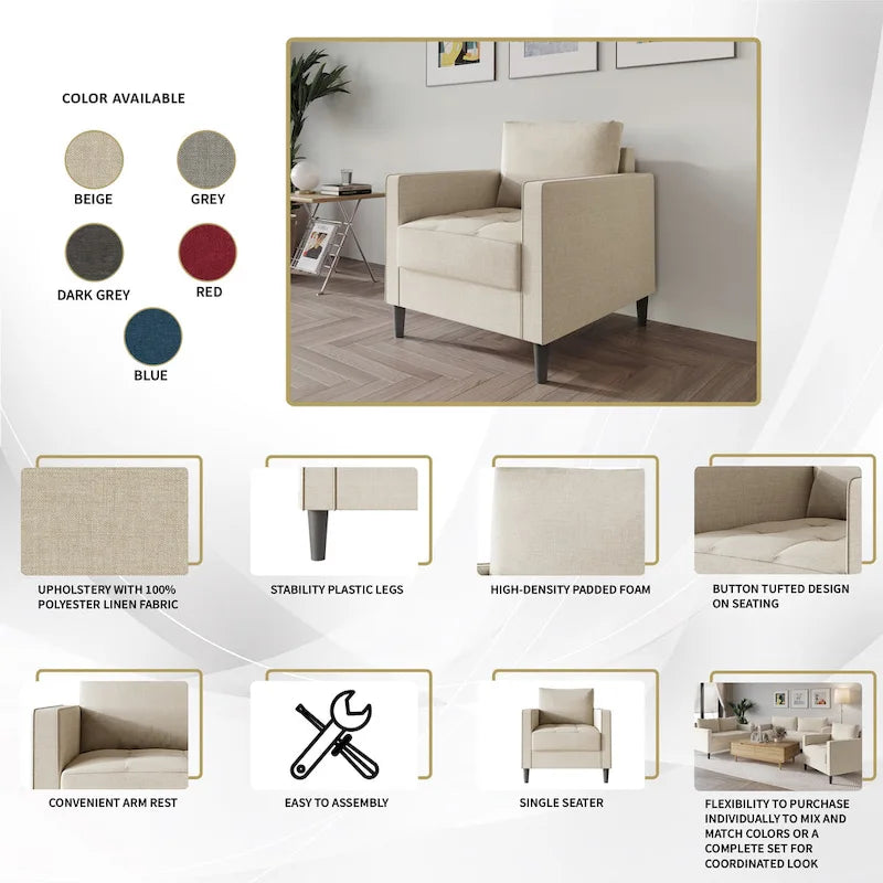 CraftPorch Ensemble de salon contemporain minimaliste 3 pièces en lin