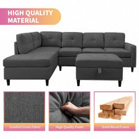 Mixoy Canapé sectionnel en forme de L avec 2 porte-gobelets, ottoman de rangement
