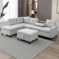 Mixoy Canapé sectionnel en forme de L avec 2 porte-gobelets, ottoman de rangement