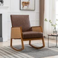 Chaise berçante moderne SEYNAR en cuir PU avec accoudoirs en rotin