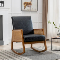 Chaise berçante moderne SEYNAR en cuir PU avec accoudoirs en rotin