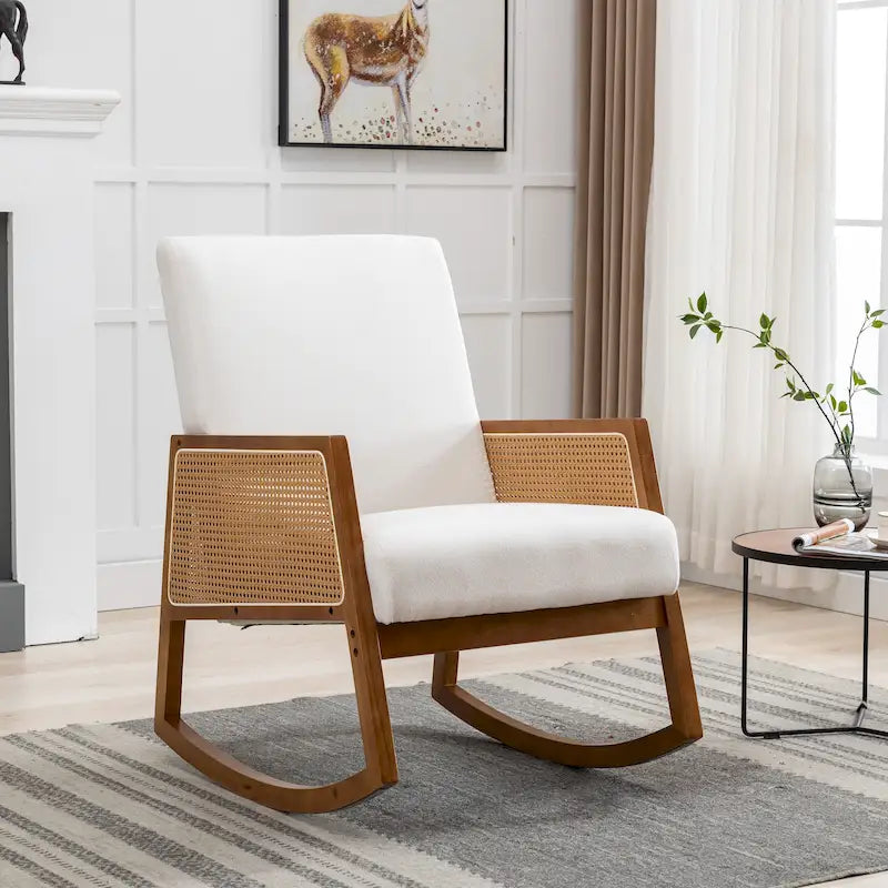 Chaise berçante moderne SEYNAR en cuir PU avec accoudoirs en rotin