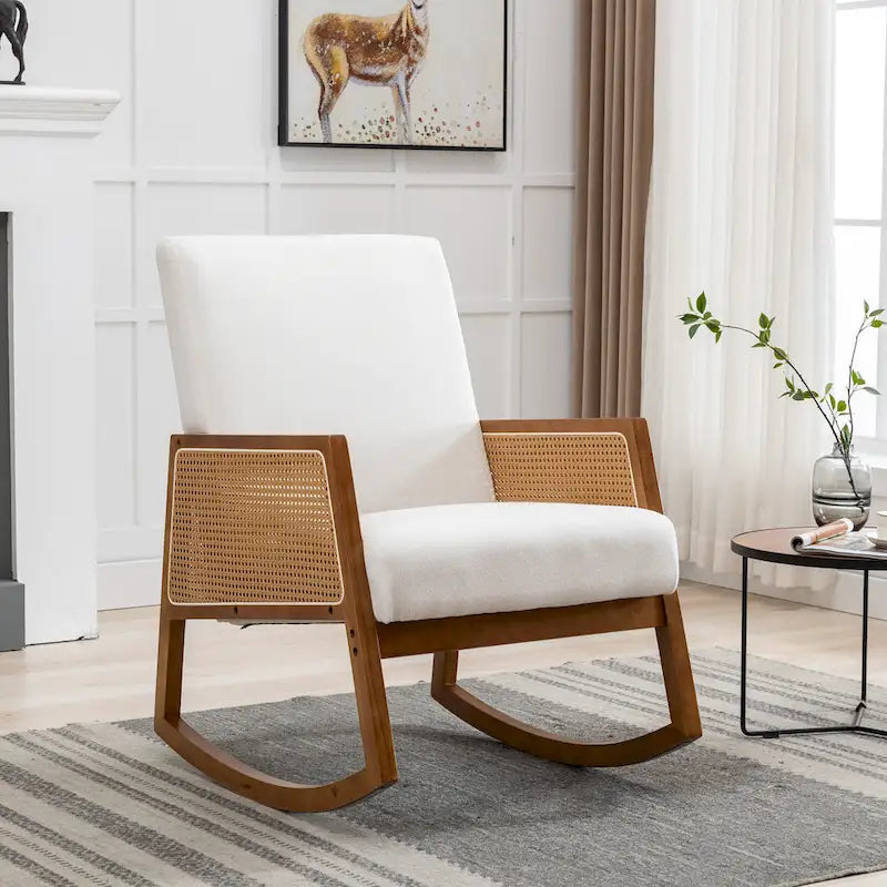 Chaise berçante moderne SEYNAR en cuir PU avec accoudoirs en rotin