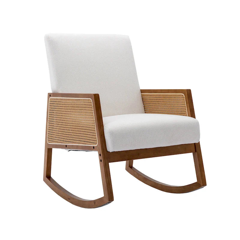 Chaise berçante moderne SEYNAR en cuir PU avec accoudoirs en rotin