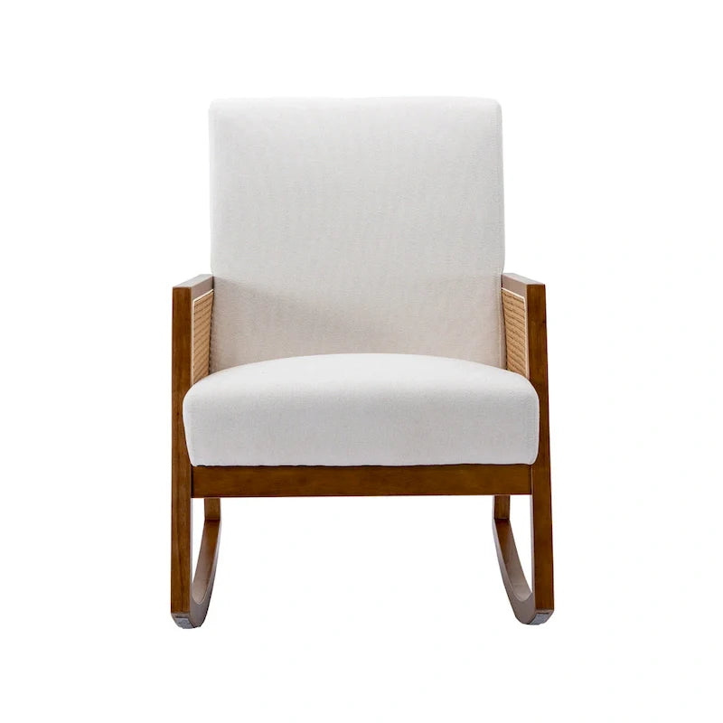 Fauteuil à bascule moderne SEYNAR en cuir PU avec accoudoirs en rotin