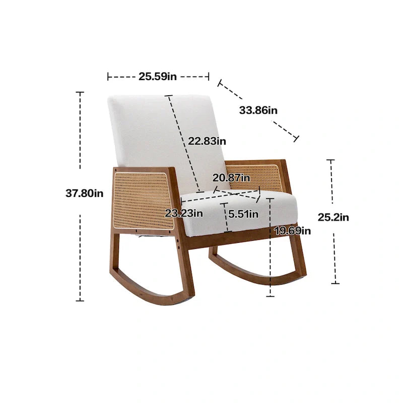 Chaise berçante moderne SEYNAR en cuir PU avec accoudoirs en rotin