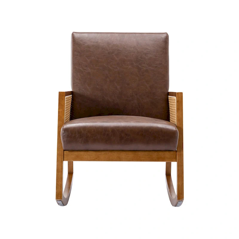 Chaise berçante moderne SEYNAR en cuir PU avec accoudoirs en rotin