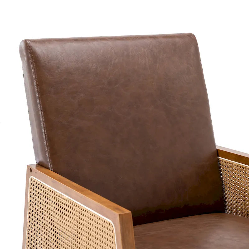 Chaise berçante moderne SEYNAR en cuir PU avec accoudoirs en rotin