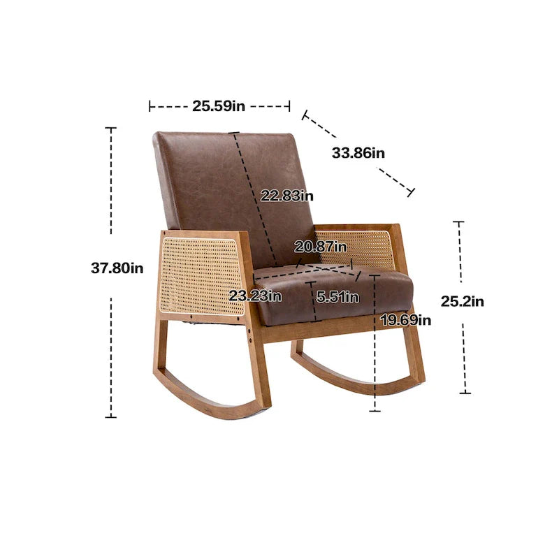 Fauteuil à bascule moderne SEYNAR en cuir PU avec accoudoirs en rotin