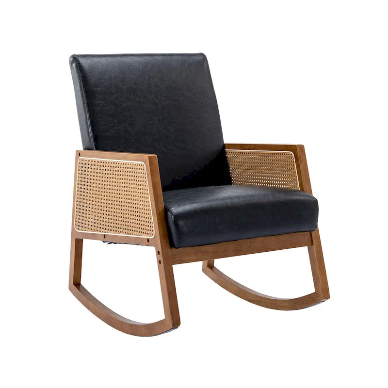 Chaise berçante moderne SEYNAR en cuir PU avec accoudoirs en rotin
