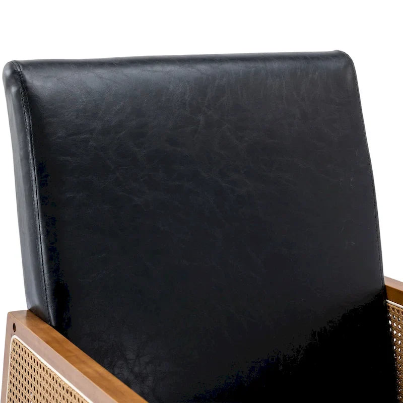 Chaise berçante moderne SEYNAR en cuir PU avec accoudoirs en rotin
