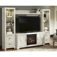Meuble TV 4 pièces Signature Design by Ashley Bellaby avec foyer électrique, fini blanchi - 103,5 larg. x 19,5 prof. x 72,25 haut. (po)