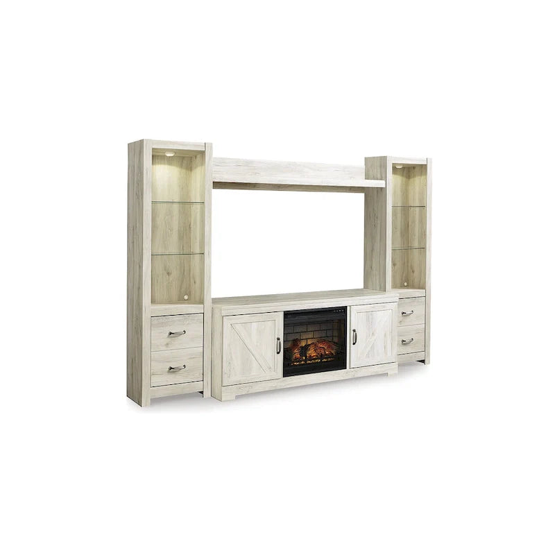Meuble TV 4 pièces Signature Design by Ashley Bellaby avec foyer électrique, fini blanchi - 103,5 larg. x 19,5 prof. x 72,25 haut. (po)