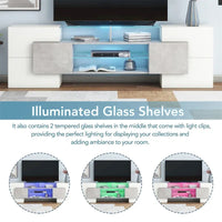 Meuble TV Merax avec 2 étagères en verre illuminées, meuble TV laqué brillant pour téléviseurs jusqu'à 80 pouces - n/a