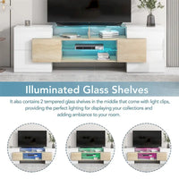 Meuble TV Merax avec 2 étagères en verre illuminées, meuble TV laqué brillant pour téléviseurs jusqu'à 80 pouces - n/a