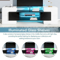 Meuble TV Merax avec 2 étagères en verre illuminées, meuble TV laqué brillant pour téléviseurs jusqu'à 80 pouces - n/a