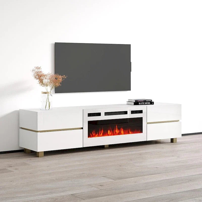 Meuble TV avec cheminée électrique Bono 01 WH-EF