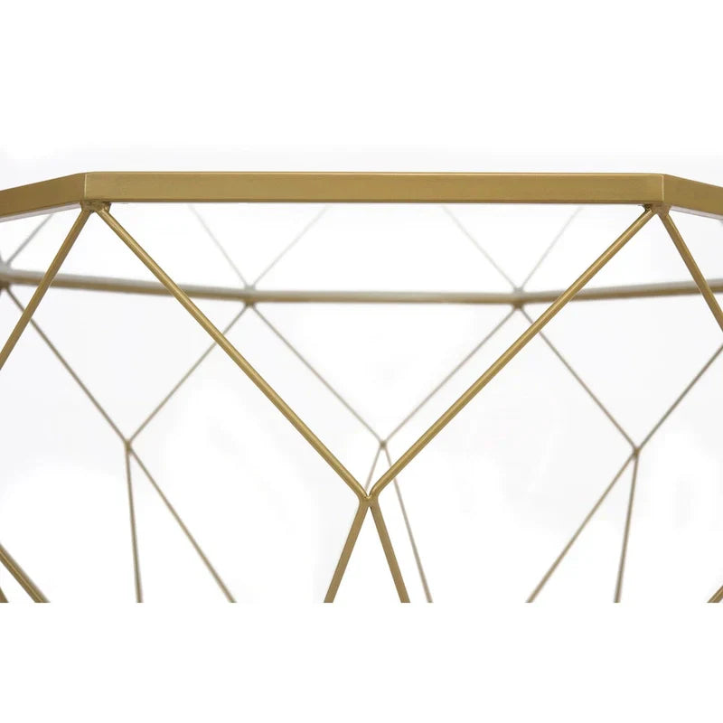 Table basse octogonale moderne Malibu 29 avec plateau en verre trempé et base géométrique en métal robuste pour salon et bureau