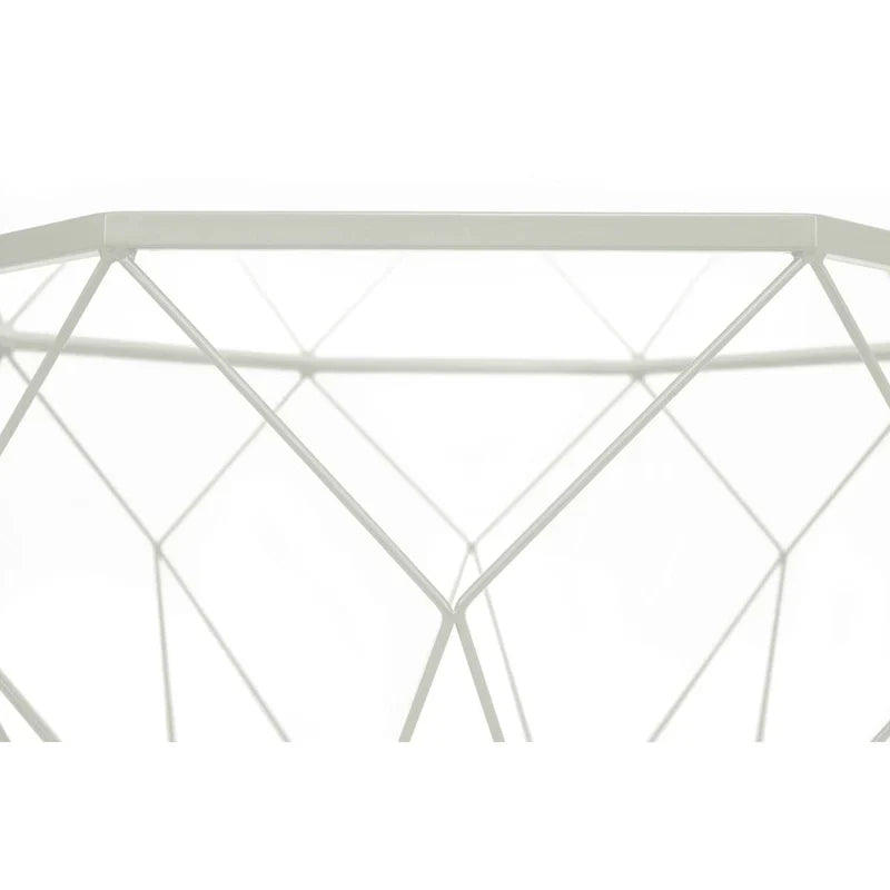 Table basse octogonale moderne Malibu 29 avec plateau en verre trempé et base géométrique en métal robuste pour salon et bureau