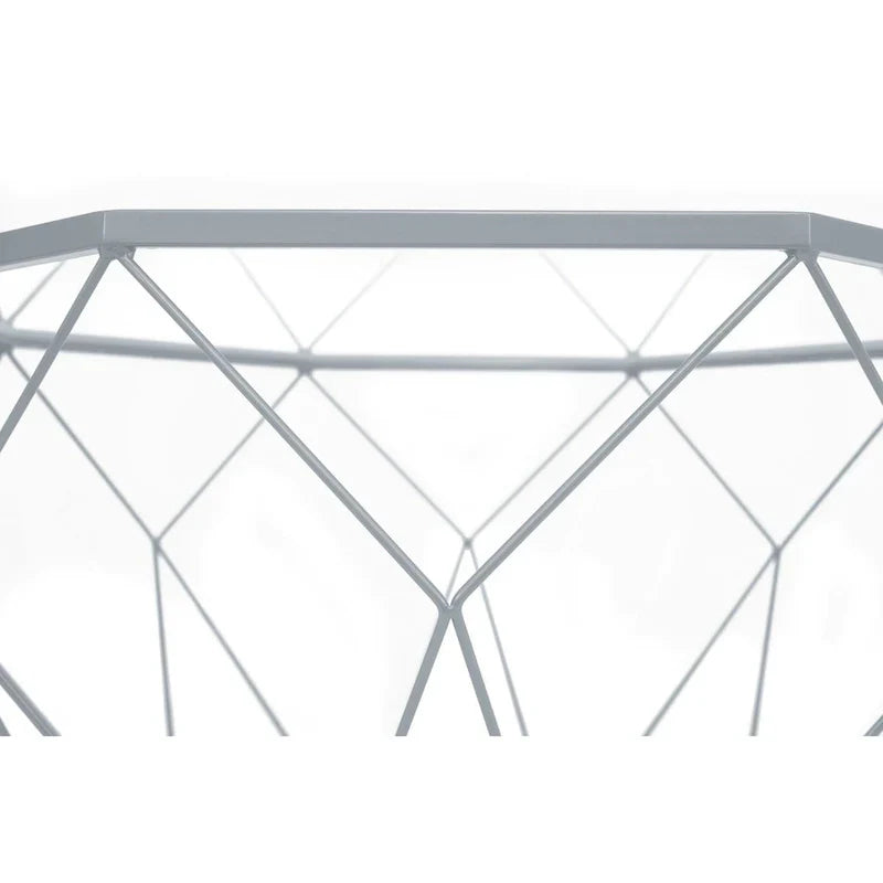 Table basse octogonale moderne Malibu 29 avec plateau en verre trempé et base géométrique en métal robuste pour salon et bureau