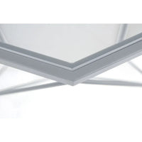 Table basse octogonale moderne Malibu 29 avec plateau en verre trempé et base géométrique en métal robuste pour salon et bureau