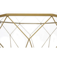 Table basse octogonale moderne Malibu 29 avec plateau en verre trempé et base géométrique en métal robuste pour salon et bureau