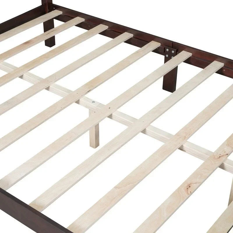 Ensemble de lit plateforme en bois au design rétro Queen/Full avec 2 tables de chevet, 3 pièces
