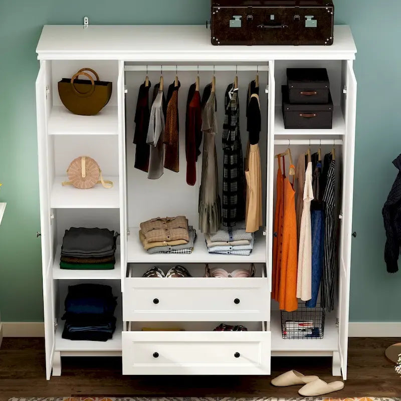 Armoire autonome traditionnelle 2 tiroirs en bois pour maison en laque blanche - 63Lx71.3