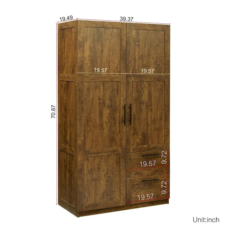 Armoire haute 70.87 pouces avec 2 portes, 2 tiroirs et 5 espaces de rangement