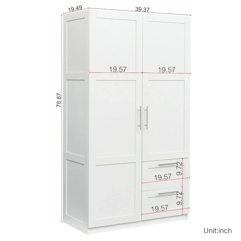 Armoire haute 70.87 pouces avec 2 portes, 2 tiroirs et 5 espaces de rangement