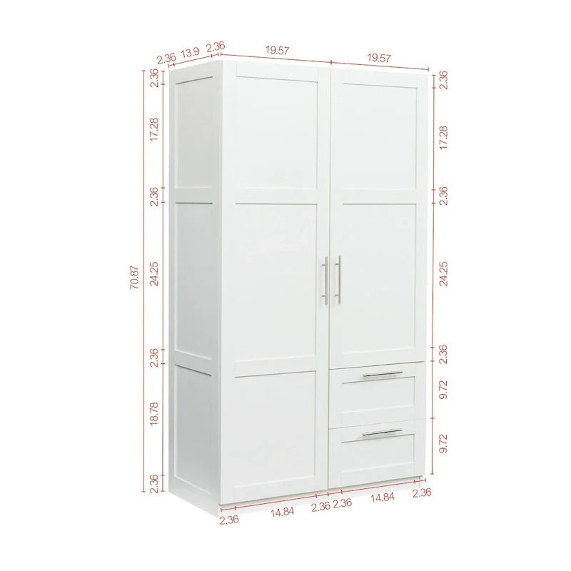Armoire haute 70.87 pouces avec 2 portes, 2 tiroirs et 5 espaces de rangement