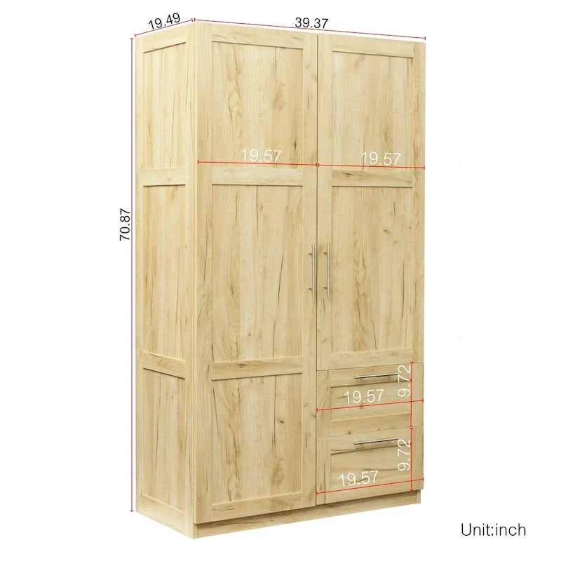 Armoire haute 70.87 pouces avec 2 portes, 2 tiroirs et 5 espaces de rangement
