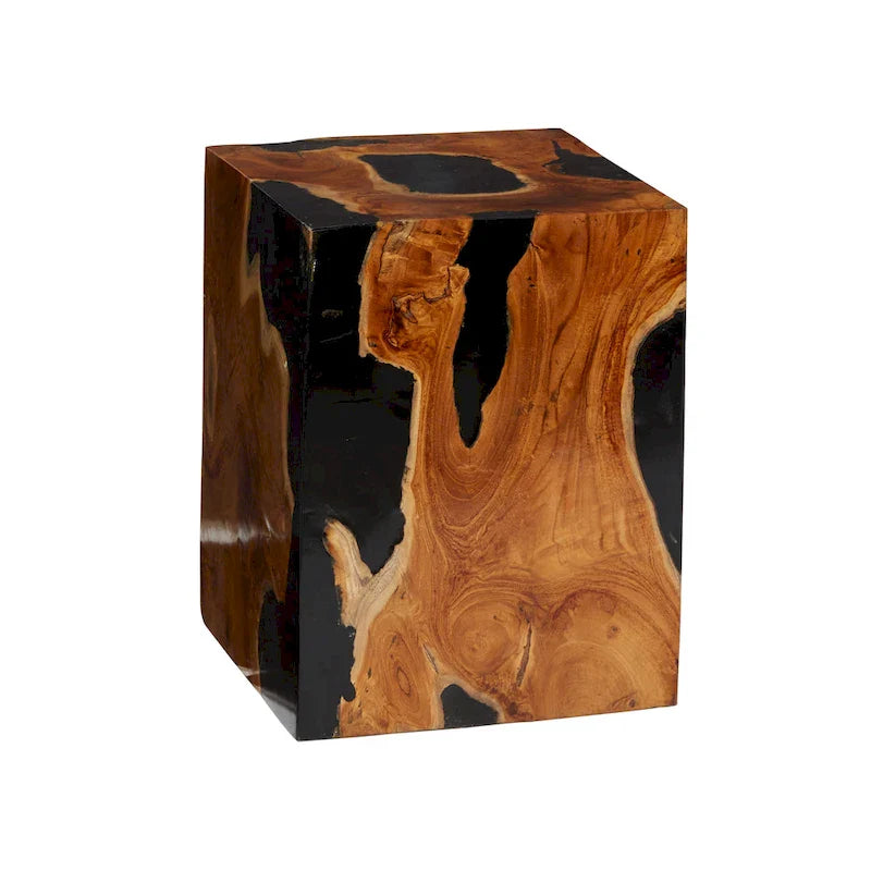 Table d'appoint en teck avec incrustation de résine noire - Marron - Roche River Decor - 11Wx12Lx15H