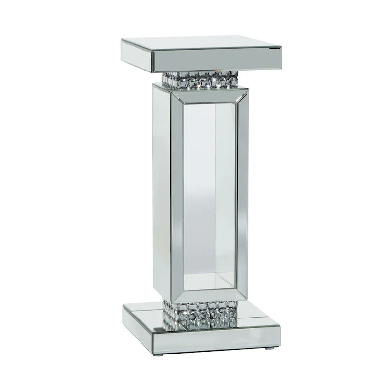 Table piédestal en verre miroir - Argent - Décor Roche River - 12Lx12Px28H