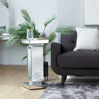 Table piédestal en verre miroir - Argent - Décor Roche River - 12Lx12Px28H