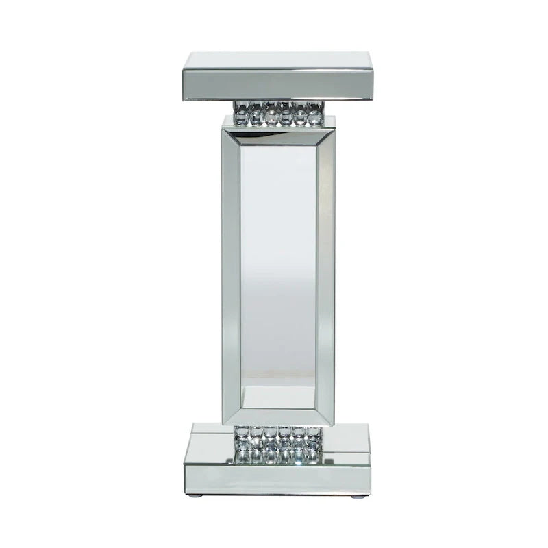 Table piédestal en verre miroir - Argent - Décor Roche River - 12Lx12Px28H