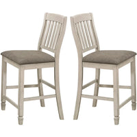 Tabourets de salle à manger hauteur comptoir style ferme en bois massif à dossier à lattes avec assise rembourrée (lot de 2)