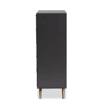 Commode à 5 tiroirs Kelson en bois gris foncé et doré