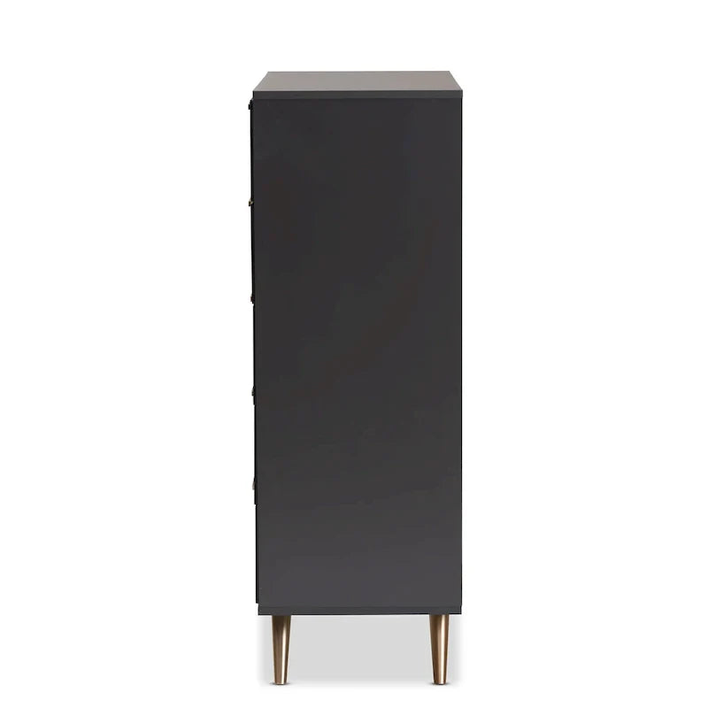 Commode à 5 tiroirs Kelson en bois gris foncé et doré