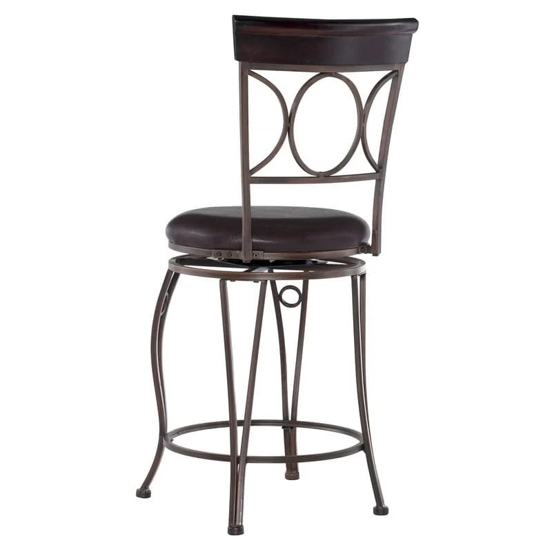 Tabouret de comptoir Linon en similicuir noir avec dossier en spirale