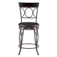 Tabouret de comptoir Linon en similicuir noir avec dossier en spirale