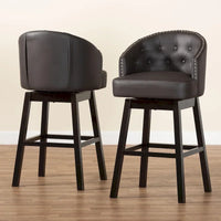 Tabouret de bar pivotant capitonné en simili-cuir brun moderne et contemporain Avril à clous décoratifs (lot de 2)