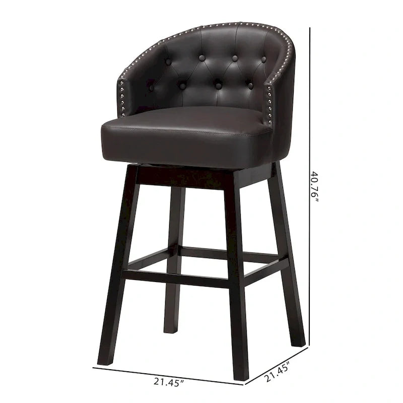 Tabouret de bar pivotant capitonné en simili-cuir brun moderne et contemporain Avril à clous décoratifs (lot de 2)