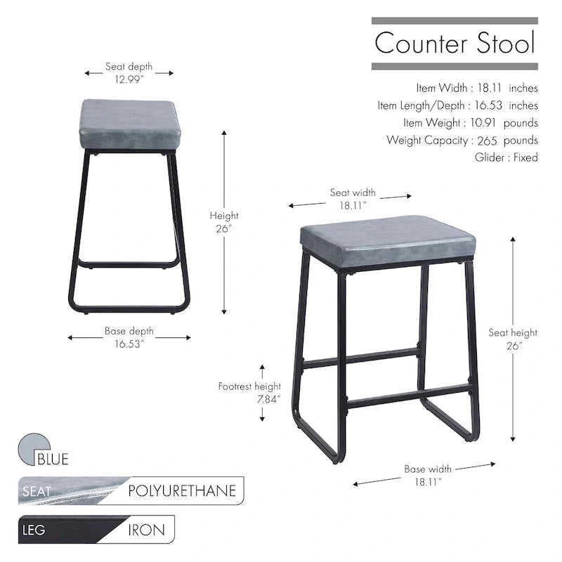 Porthos Home Selma, lot de 2 tabourets de comptoir, cuir PU, pieds en fer
