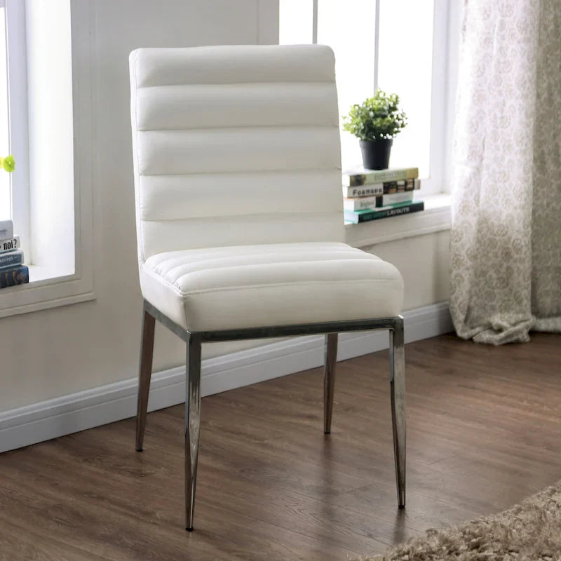 Chaises de salle à manger capitonnées à canaux blanches modernes Zigg Furniture of America (lot de 2)