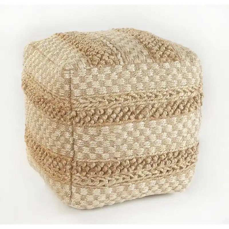 Pouf à carreaux en jute naturelle Sevita