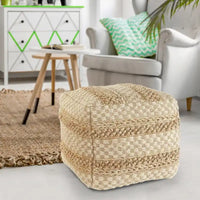Pouf à carreaux en jute naturelle Sevita