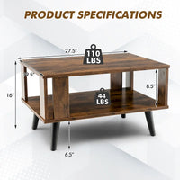 Table basse rectangulaire en bois à 2 niveaux avec étagère de rangement ouverte