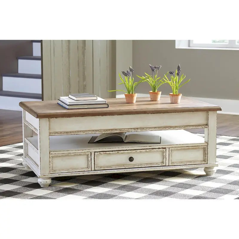 Table basse relevable traditionnelle Realyn blanc/marron